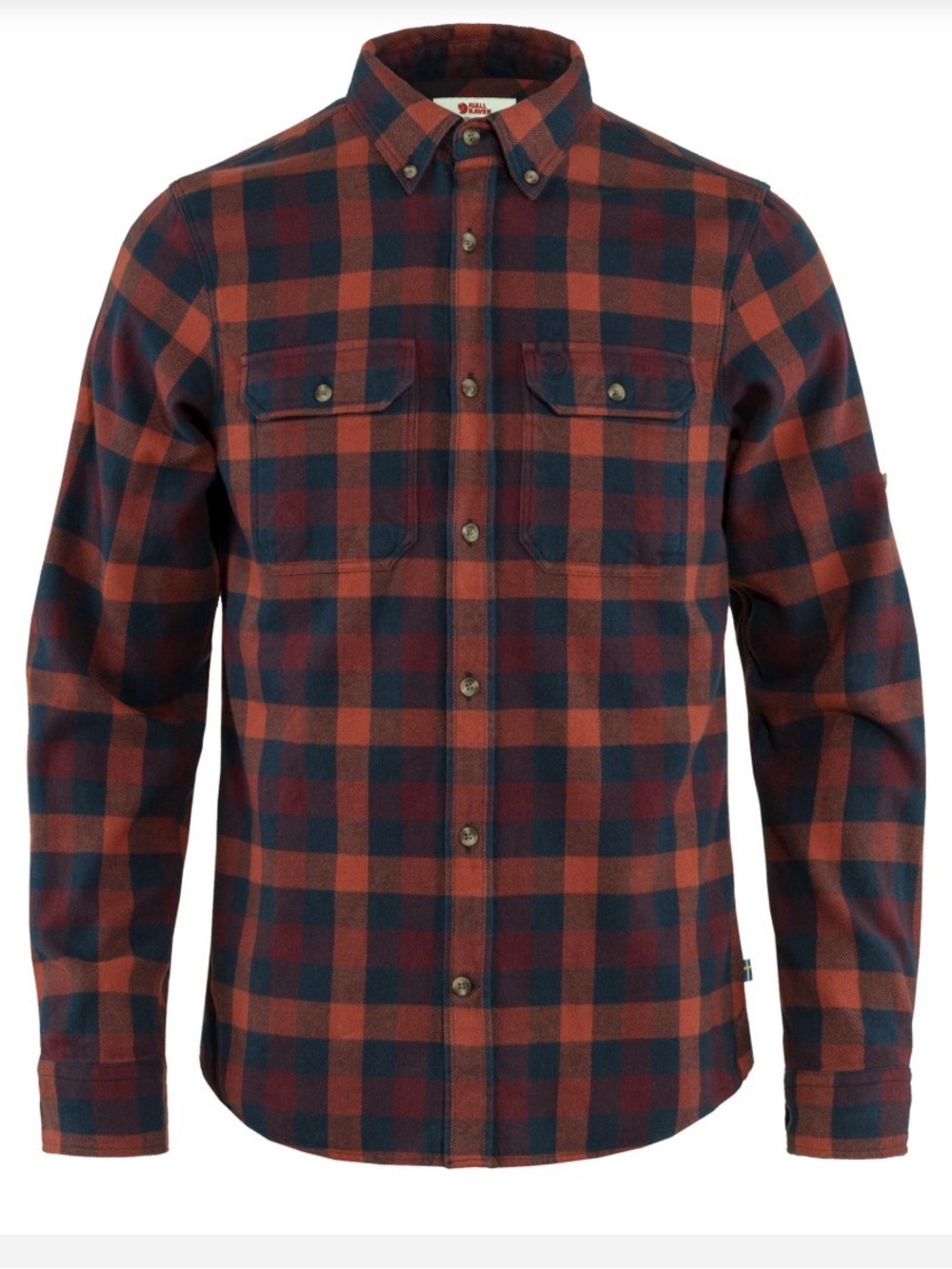 Fjallraven Men's Red and Navy Plaid Button-Down Shirt